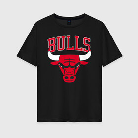 Женская футболка хлопок Oversize с принтом BULLS в Петрозаводске, 100% хлопок | свободный крой, круглый ворот, спущенный рукав, длина до линии бедер
 | air | bulls | chicago | nike | аир | баскетбол | баскетболист | буллз | бык | быки | логотип | нба | форма | чикаго | эмблема