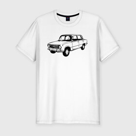 Мужская футболка хлопок Slim с принтом ВАЗ-2101 Копейка в Петрозаводске, 92% хлопок, 8% лайкра | приталенный силуэт, круглый вырез ворота, длина до линии бедра, короткий рукав | автомобили | ваз 2101 | копейка | тутуировка | эскиз