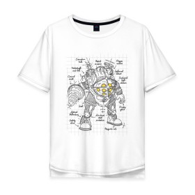 Мужская футболка хлопок Oversize с принтом Big Daddy Sketch в Петрозаводске, 100% хлопок | свободный крой, круглый ворот, “спинка” длиннее передней части | bioshock | horror | биошок | большой папа | большой папочка | рисунок | скетч | хоррор