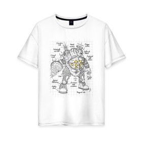 Женская футболка хлопок Oversize с принтом Big Daddy Sketch в Петрозаводске, 100% хлопок | свободный крой, круглый ворот, спущенный рукав, длина до линии бедер
 | bioshock | horror | биошок | большой папа | большой папочка | рисунок | скетч | хоррор