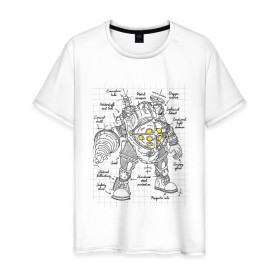 Мужская футболка хлопок с принтом Big Daddy Sketch в Петрозаводске, 100% хлопок | прямой крой, круглый вырез горловины, длина до линии бедер, слегка спущенное плечо. | bioshock | horror | биошок | большой папа | большой папочка | рисунок | скетч | хоррор