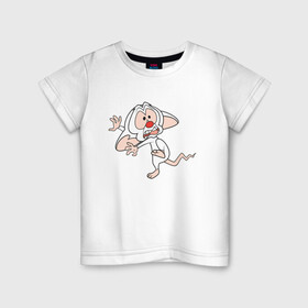Детская футболка хлопок с принтом Брейн и Пинки в Петрозаводске, 100% хлопок | круглый вырез горловины, полуприлегающий силуэт, длина до линии бедер | Тематика изображения на принте: animaniacs | vdpartat | белая мышь | брейн | гений | глупая мышь | озорные анимашки | пинки