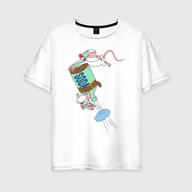 Женская футболка хлопок Oversize с принтом Брейн и Пинки Animaniacs в Петрозаводске, 100% хлопок | свободный крой, круглый ворот, спущенный рукав, длина до линии бедер
 | animaniacs | vdpartat | белая мышь | брейн | гений | глупая мышь | озорные анимашки | пинки