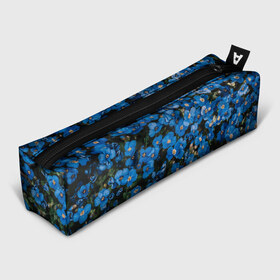 Пенал 3D с принтом Поле синих цветов фиалки лето в Петрозаводске, 100% полиэстер | плотная ткань, застежка на молнии | голубые цветочки | лето | луг | незабудки | поле | поляна | синие цветы | узор из цветов | фиалки | фото реализм | цветы