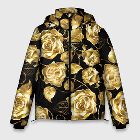 Мужская зимняя куртка 3D с принтом Golden Roses в Петрозаводске, верх — 100% полиэстер; подкладка — 100% полиэстер; утеплитель — 100% полиэстер | длина ниже бедра, свободный силуэт Оверсайз. Есть воротник-стойка, отстегивающийся капюшон и ветрозащитная планка. 

Боковые карманы с листочкой на кнопках и внутренний карман на молнии. | flower | flowers | gold | golden | luxe | luxery | pink | rose | золотая | золото | красивая | мода | прикольная | приятная | роза | розовая | стильная | тренд | цветок | цветы | цвточки