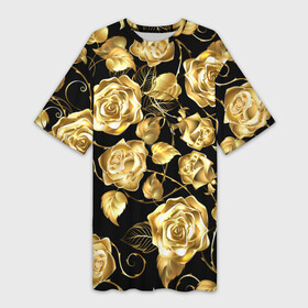Платье-футболка 3D с принтом Golden Roses в Петрозаводске,  |  | flower | flowers | gold | golden | luxe | luxery | pink | rose | золотая | золото | красивая | мода | прикольная | приятная | роза | розовая | стильная | тренд | цветок | цветы | цвточки