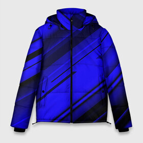 Мужская зимняя куртка 3D с принтом Blue and Black в Петрозаводске, верх — 100% полиэстер; подкладка — 100% полиэстер; утеплитель — 100% полиэстер | длина ниже бедра, свободный силуэт Оверсайз. Есть воротник-стойка, отстегивающийся капюшон и ветрозащитная планка. 

Боковые карманы с листочкой на кнопках и внутренний карман на молнии. | abstraction | geometry | hexagon | stripes | text | texture | абстракция | геометрия | линии | неон | неоновый | полосы | синий | спорт | текстура | фигуры | черный
