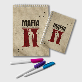 Блокнот с принтом Mafia 2 в Петрозаводске, 100% бумага | 48 листов, плотность листов — 60 г/м2, плотность картонной обложки — 250 г/м2. Листы скреплены удобной пружинной спиралью. Цвет линий — светло-серый
 | Тематика изображения на принте: 2 | 2020 | definitive | edition | mafia | банда | вито | гангстеры | герои | дон | игра | капоне | компьютерная | корлеоне | крестный | культ | мафия | мешковина | настольная | отец | персонаж | фильм