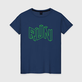 Женская футболка хлопок с принтом Run в Петрозаводске, 100% хлопок | прямой крой, круглый вырез горловины, длина до линии бедер, слегка спущенное плечо | russiarunning | бег | раша ранинг | спорт