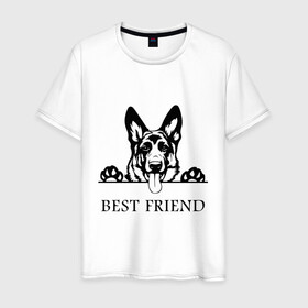 Мужская футболка хлопок с принтом ОВЧАРКА BEST FRIEND (Z) в Петрозаводске, 100% хлопок | прямой крой, круглый вырез горловины, длина до линии бедер, слегка спущенное плечо. | best friend | dog | doggie | doggy | авчарка | друг человека | другу | кинолог | лабрадор | мохнатый | овчарка | пес | пёсель | пёсик | подарок | подруге | собака | собакен | собаки | собачка | собачнику