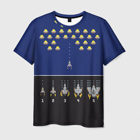 Мужская футболка 3D с принтом spaceship в Петрозаводске, 100% полиэфир | прямой крой, круглый вырез горловины, длина до линии бедер | old school | retro game | video game | видео игры | ретро игры