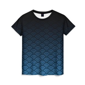 Женская футболка 3D с принтом Узор круги темный синий в Петрозаводске, 100% полиэфир ( синтетическое хлопкоподобное полотно) | прямой крой, круглый вырез горловины, длина до линии бедер | геометрия | градиент | круги | море | переход цвета | синий | текстура | темный | узор
