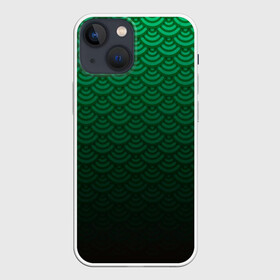 Чехол для iPhone 13 mini с принтом Узор зеленая чешуя дракон в Петрозаводске,  |  | Тематика изображения на принте: геометрия | градиент | дракон | змей | круги | переход цвета | синий | текстура | темный | узор | чешуя | ящерица