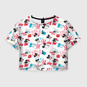 Женская футболка Crop-top 3D с принтом Mickey Mouse, в Петрозаводске, 100% полиэстер | круглая горловина, длина футболки до линии талии, рукава с отворотами | disney | mickey mouse | vdpartat | дисней | маус | мики | микки | микки маус | мышонок микки | паттерн | текстура