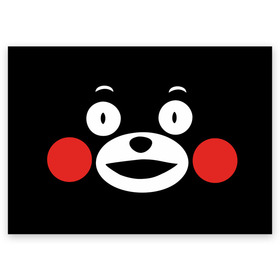 Поздравительная открытка с принтом Kumamon в Петрозаводске, 100% бумага | плотность бумаги 280 г/м2, матовая, на обратной стороне линовка и место для марки
 | fire | for | glory | hell | japan | kumamon | of course | ofc | satan | the | иероглифы | кумамон | медведь | огонь | пожар | сатана | япония