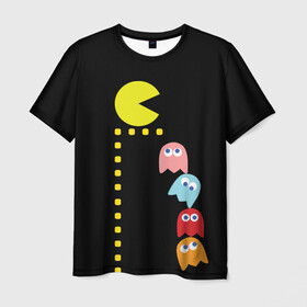 Мужская футболка 3D с принтом Pac-man в Петрозаводске, 100% полиэфир | прямой крой, круглый вырез горловины, длина до линии бедер | old school | retro game | video game | видео игры | ретро игры