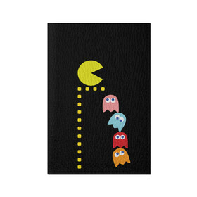Обложка для паспорта матовая кожа с принтом Pac-man в Петрозаводске, натуральная матовая кожа | размер 19,3 х 13,7 см; прозрачные пластиковые крепления | old school | retro game | video game | видео игры | ретро игры