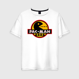 Женская футболка хлопок Oversize с принтом PAC-MAN в Петрозаводске, 100% хлопок | свободный крой, круглый ворот, спущенный рукав, длина до линии бедер
 | old school | retro game | video game | видео игры | ретро игры