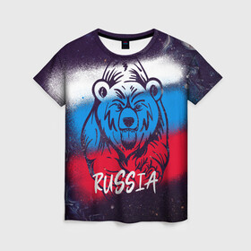 Женская футболка 3D с принтом Russia Bear в Петрозаводске, 100% полиэфир ( синтетическое хлопкоподобное полотно) | прямой крой, круглый вырез горловины, длина до линии бедер | 12 июня | bear | marble | russia | грозный медведь | день россии | медведь | мишка | мрамор | мраморная | праздник | россия | страна | триколор | флаг