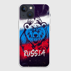 Чехол для iPhone 13 mini с принтом Russia Bear в Петрозаводске,  |  | 12 июня | bear | marble | russia | грозный медведь | день россии | медведь | мишка | мрамор | мраморная | праздник | россия | страна | триколор | флаг