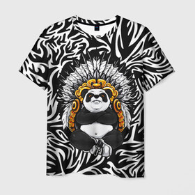 Мужская футболка 3D с принтом Мудрая Панда в Петрозаводске, 100% полиэфир | прямой крой, круглый вырез горловины, длина до линии бедер | brand | kung fu | moda | panda | style | texture | бренд | кунг фу | кунгфу | мода | панденыш | панды | прикольные картинки | смайлы | стикербук | стиль | текстура | фон | эмодзи