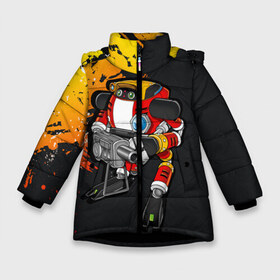 Зимняя куртка для девочек 3D с принтом Sonic E-102 Гамма в Петрозаводске, ткань верха — 100% полиэстер; подклад — 100% полиэстер, утеплитель — 100% полиэстер. | длина ниже бедра, удлиненная спинка, воротник стойка и отстегивающийся капюшон. Есть боковые карманы с листочкой на кнопках, утяжки по низу изделия и внутренний карман на молнии. 

Предусмотрены светоотражающий принт на спинке, радужный светоотражающий элемент на пуллере молнии и на резинке для утяжки. | adventure | e 102 гамма | sonic battle | звуковой ежик | робот | супер ёж