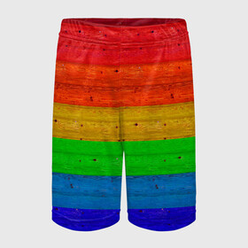 Детские спортивные шорты 3D с принтом Разноцветные доски радужный в Петрозаводске,  100% полиэстер
 | пояс оформлен широкой мягкой резинкой, ткань тянется
 | крашеные доски | линии | полосы | радуга | радужный | разноцветный | ярко