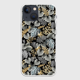 Чехол для iPhone 13 mini с принтом Серебряные листочки в Петрозаводске,  |  | азия | бабочки | ветви | ветки | девушкам | деревья | джунгли | жара | золото | лес | летний | лето | листочки | листья | ночь | отдых | природа | растения | сад | серебро | серый | таиланд | тропики
