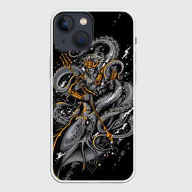 Чехол для iPhone 13 mini с принтом Сражение Зевса в Петрозаводске,  |  | octopoda | zeus | битва | бог | боги | глубина | доспехи | зевс | золото | копье | монстр | море | морское | осьминог | сражение | страшное | трезубец | тризубец | чернобелая | чудище | чудовище