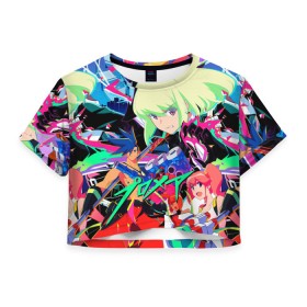 Женская футболка Crop-top 3D с принтом PROMARE в Петрозаводске, 100% полиэстер | круглая горловина, длина футболки до линии талии, рукава с отворотами | Тематика изображения на принте: anime | fdpp | fire rеscue | mad burnish | promare | аниме | гало | лио | опалённые | промар