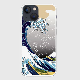 Чехол для iPhone 13 mini с принтом The great wave off kanagawa в Петрозаводске,  |  | the great wave off kanagawa | большая волна | большая волна в канагаве | волна | гора | исккуство | канагава | картина | кацусика хокусай | молочный | серый | япония
