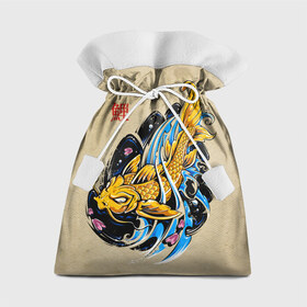 Подарочный 3D мешок с принтом Золотая рыба кои в Петрозаводске, 100% полиэстер | Размер: 29*39 см | волны | золотая | иероглиф | иллюстрация | китайская | кои | краски | море | разноцветная | рисунок | рыбка | рыбы | традиционная | узор | японская | яркая