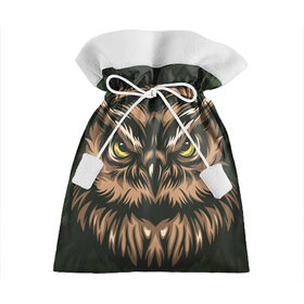 Подарочный 3D мешок с принтом Хищная сова в Петрозаводске, 100% полиэстер | Размер: 29*39 см | adventure | outdoor | глаза | злая | лес | плакат | приключения | природа | птица | сова | хищная