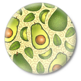 Значок с принтом Авокадо в Петрозаводске,  металл | круглая форма, металлическая застежка в виде булавки | авокадо | зеленый | лайм | листок