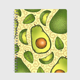 Тетрадь с принтом Авокадо в Петрозаводске, 100% бумага | 48 листов, плотность листов — 60 г/м2, плотность картонной обложки — 250 г/м2. Листы скреплены сбоку удобной пружинной спиралью. Уголки страниц и обложки скругленные. Цвет линий — светло-серый
 | Тематика изображения на принте: авокадо | зеленый | лайм | листок