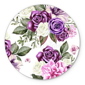Коврик для мышки круглый с принтом Красивые розы в Петрозаводске, резина и полиэстер | круглая форма, изображение наносится на всю лицевую часть | белые розы | белый | необычные | розовый | розы | синие розы | синий | фиолетовые розы | фиолетовый | цветы