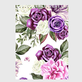 Скетчбук с принтом Красивые розы в Петрозаводске, 100% бумага
 | 48 листов, плотность листов — 100 г/м2, плотность картонной обложки — 250 г/м2. Листы скреплены сверху удобной пружинной спиралью | Тематика изображения на принте: белые розы | белый | необычные | розовый | розы | синие розы | синий | фиолетовые розы | фиолетовый | цветы