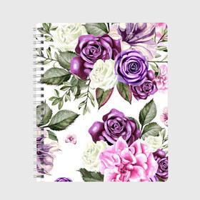 Тетрадь с принтом Красивые розы в Петрозаводске, 100% бумага | 48 листов, плотность листов — 60 г/м2, плотность картонной обложки — 250 г/м2. Листы скреплены сбоку удобной пружинной спиралью. Уголки страниц и обложки скругленные. Цвет линий — светло-серый
 | Тематика изображения на принте: белые розы | белый | необычные | розовый | розы | синие розы | синий | фиолетовые розы | фиолетовый | цветы