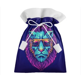 Подарочный 3D мешок с принтом Неоновый лев в очках в Петрозаводске, 100% полиэстер | Размер: 29*39 см | грива | животные | закат | зверей | кошка | лев | лето | львенок | неоновая | очки | пляж | прайд | разноцветная | солнце | тигр | царь