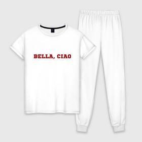Женская пижама хлопок с принтом Bella ciao в Петрозаводске, 100% хлопок | брюки и футболка прямого кроя, без карманов, на брюках мягкая резинка на поясе и по низу штанин | la casa de papel | бумажный дом