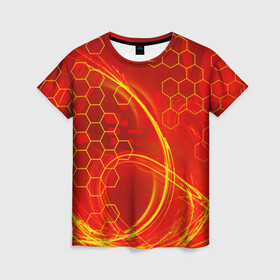 Женская футболка 3D с принтом Неоновый Огонь в Петрозаводске, 100% полиэфир ( синтетическое хлопкоподобное полотно) | прямой крой, круглый вырез горловины, длина до линии бедер | 2 цвета | hexagon | neon | арт | без рисунка | битва | взрыв | волны | дым | искусство | картина | кисть | краски | красный | красочная | неон | огней | огонь | оранжевый | пламя | поп | прикольная | пятна