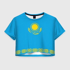Женская футболка Crop-top 3D с принтом Казахстан в Петрозаводске, 100% полиэстер | круглая горловина, длина футболки до линии талии, рукава с отворотами | kazakhstan | казахстан