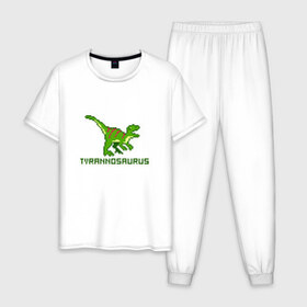 Мужская пижама хлопок с принтом Tyrannosaurus в Петрозаводске, 100% хлопок | брюки и футболка прямого кроя, без карманов, на брюках мягкая резинка на поясе и по низу штанин
 | tyrannosaurus | динозавр | пиксельный динозавр | пиксельный рисунок