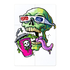 Магнитный плакат 2Х3 с принтом Cool skull в Петрозаводске, Полимерный материал с магнитным слоем | 6 деталей размером 9*9 см | bones | grin | jaw | juice | skull | teeth | tongue | зубы | кости | оскал | очки | пасть | сок | череп | язык