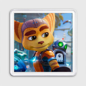 Магнит 55*55 с принтом Ratchet & Clank Rift Apart в Петрозаводске, Пластик | Размер: 65*65 мм; Размер печати: 55*55 мм | ratchet  clank rift apart | игра | персонаж | рисунок