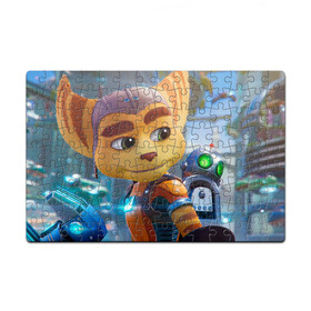 Пазл магнитный 126 элементов с принтом Ratchet & Clank Rift Apart в Петрозаводске, полимерный материал с магнитным слоем | 126 деталей, размер изделия —  180*270 мм | Тематика изображения на принте: ratchet  clank rift apart | игра | персонаж | рисунок