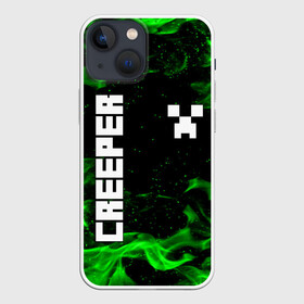 Чехол для iPhone 13 mini с принтом MINECRAFT CREEPER в Петрозаводске,  |  | creeper | game | minecraft | блоки | игра | квадраты | компьютерная | крипер | майнкрафт | огонь
