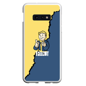 Чехол для Samsung S10E с принтом Fallout logo boy в Петрозаводске, Силикон | Область печати: задняя сторона чехла, без боковых панелей | Тематика изображения на принте: boy | fallout | game | newvegas | nukacola | shelter | апокалипсис | вегас | война | игра | игроман | компьютерные | лого | логотип | логотипигры | наездник | оружие | персонажи | постапокалипсис | свобода | симулятор