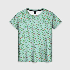 Женская футболка 3D с принтом dinosaurs green в Петрозаводске, 100% полиэфир ( синтетическое хлопкоподобное полотно) | прямой крой, круглый вырез горловины, длина до линии бедер | dinosaurs green | динозавр | пиксельный динозавр | пиксельный рисунок