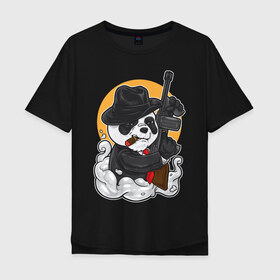 Мужская футболка хлопок Oversize с принтом Panda Gangster в Петрозаводске, 100% хлопок | свободный крой, круглый ворот, “спинка” длиннее передней части | art | automatic | bandit | gangster | panda | weapons | автомат | арт | бандит | гангстер | оружие | панда